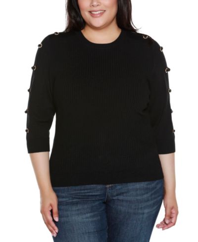 Belldini Plus Size Grommet-Trim Ribbed Sweater