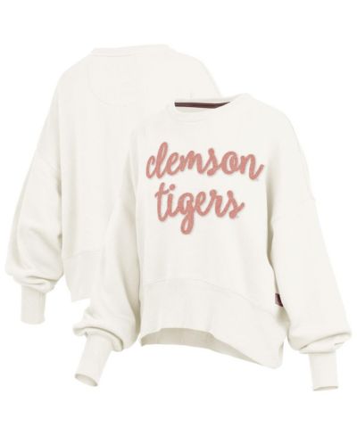 Pressbox Women's Cream Clemson Tigers Chelsea Oversized Pullover Sweatshirt