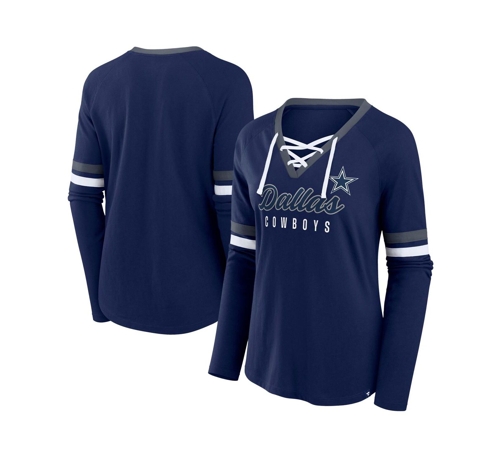 Женские футболки Fanatics Dallas Cowboys Plus Size Won Done Lace-Up V-Neck темно-синие