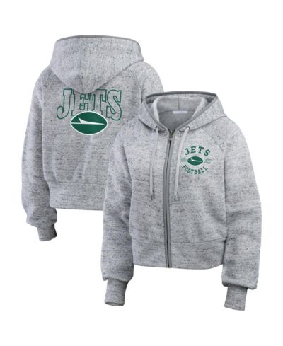 WEAR by Erin Andrews Женское худи с коротким молнией, Heather Gray New York Jets Speckled Fleece, Cropped
