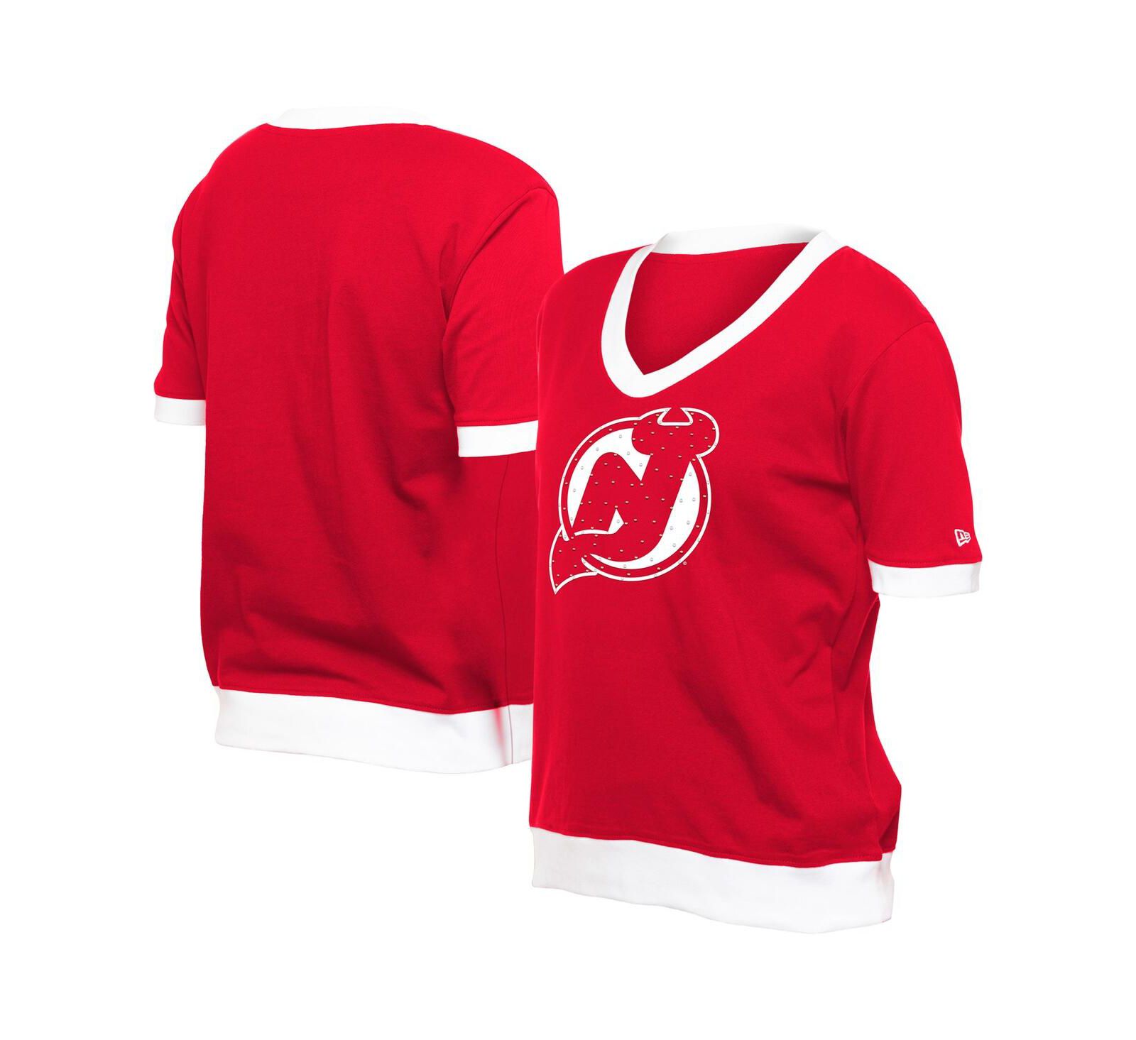 New Era Women's Red New Jersey Devils Game Day Rhinestuds T-Shirt