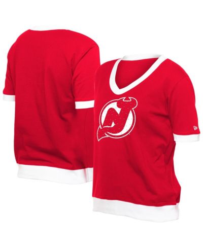 New Era Women's Red New Jersey Devils Game Day Rhinestuds T-Shirt