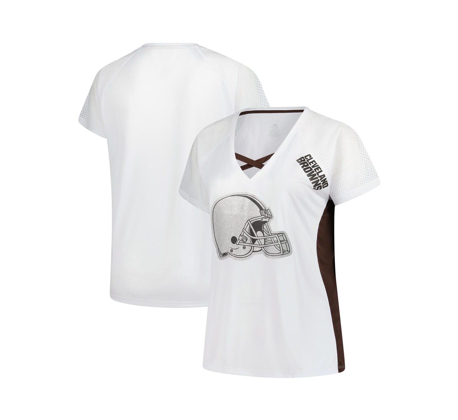 Женская футболка Plus Size Fanatics White Cleveland Browns Glitter Lace-Up V-Neck