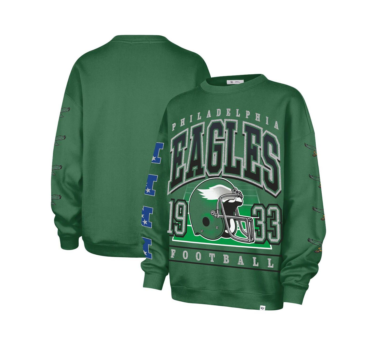 '47 Brand Women's Kelly Green Philadelphia Eagles Go Big Oversized Pullover Sweatshirt