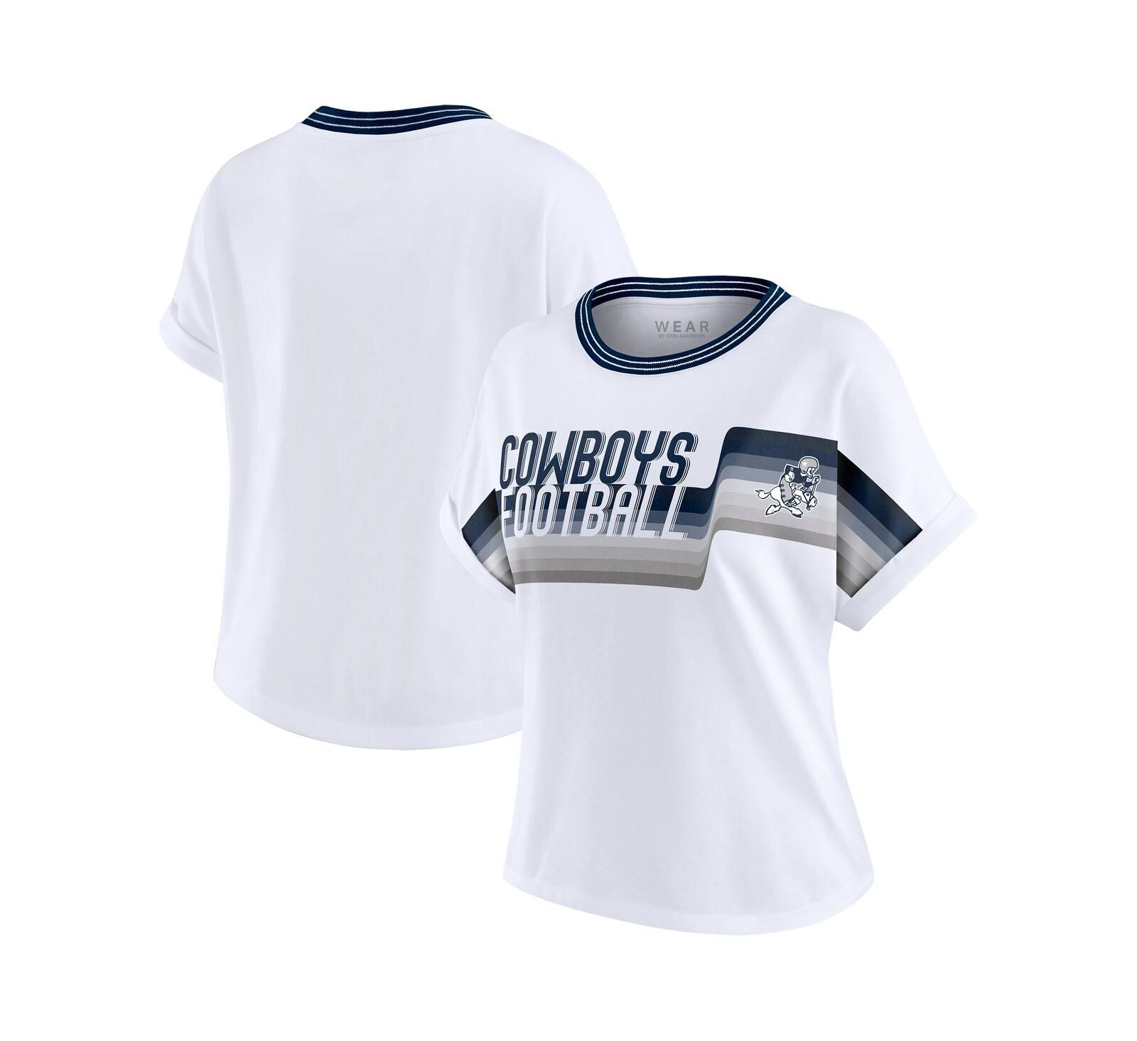 WEAR by Erin Andrews Women's White Dallas Cowboys Cropped Center Stripe Dolman T-Shirt