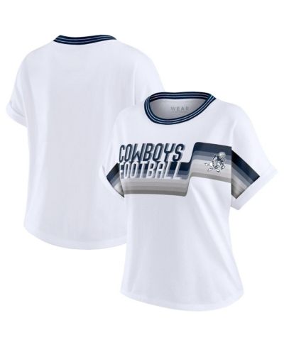 WEAR by Erin Andrews Women's White Dallas Cowboys Cropped Center Stripe Dolman T-Shirt