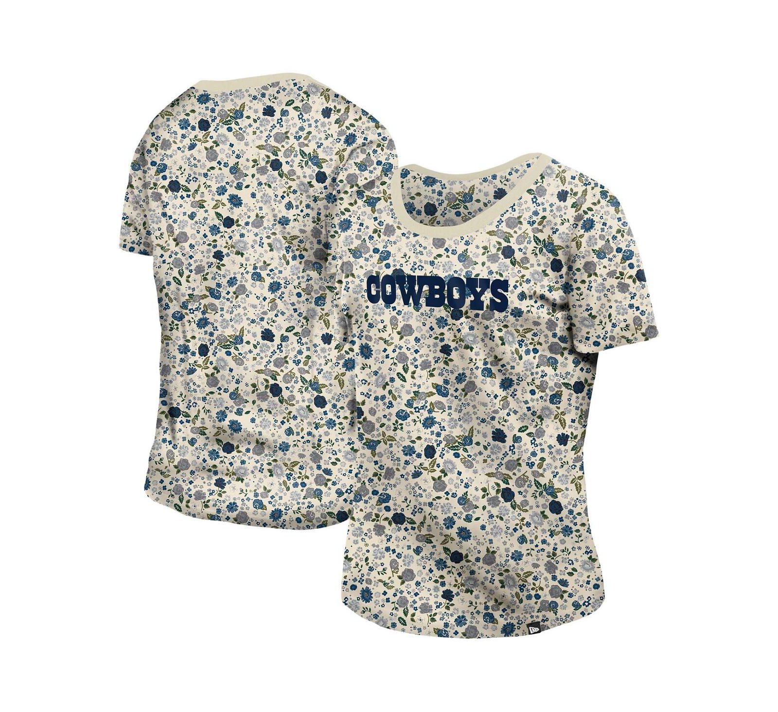 New Era Women's Cream Dallas Cowboys Glam Game Floral T-Shirt