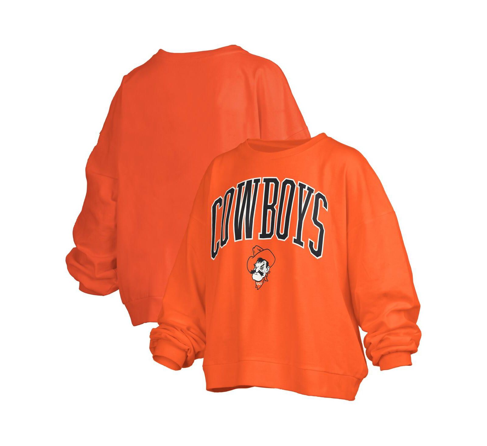 Женский свитшот Pressbox Oklahoma State Cowboys Janise Arch Over Logo Oversized Pullover Orange