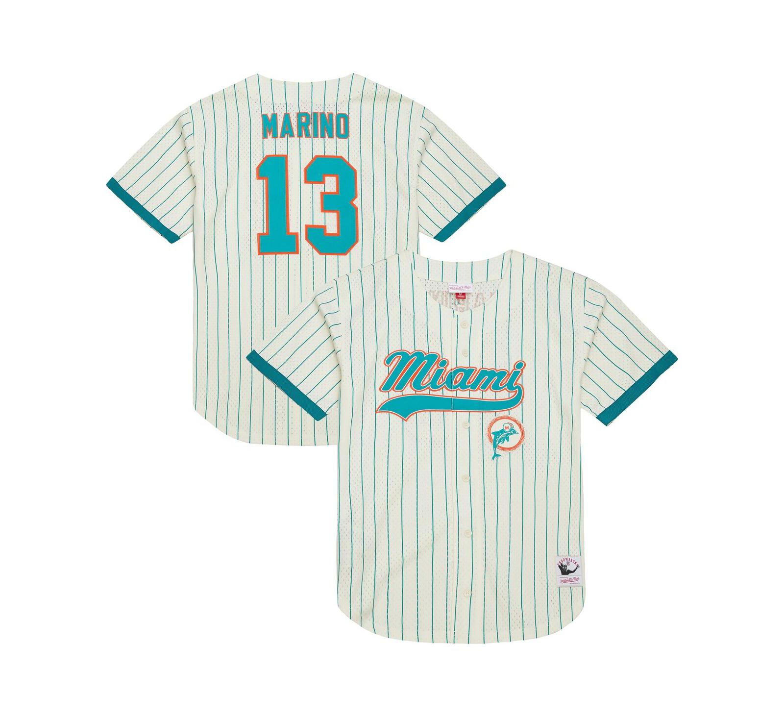 Мужская бейсбольная джерси Mitchell & Ness Dan Marino Cream Miami Dolphins с сетчатой текстурой и кнопками