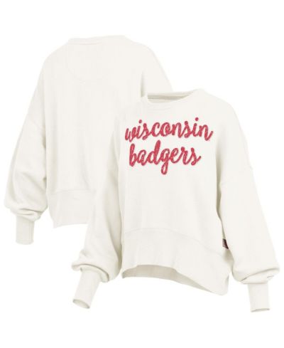 Pressbox Women's Cream Wisconsin Badgers Oversized Chelsea Waist Length Pullover Sweatshirt