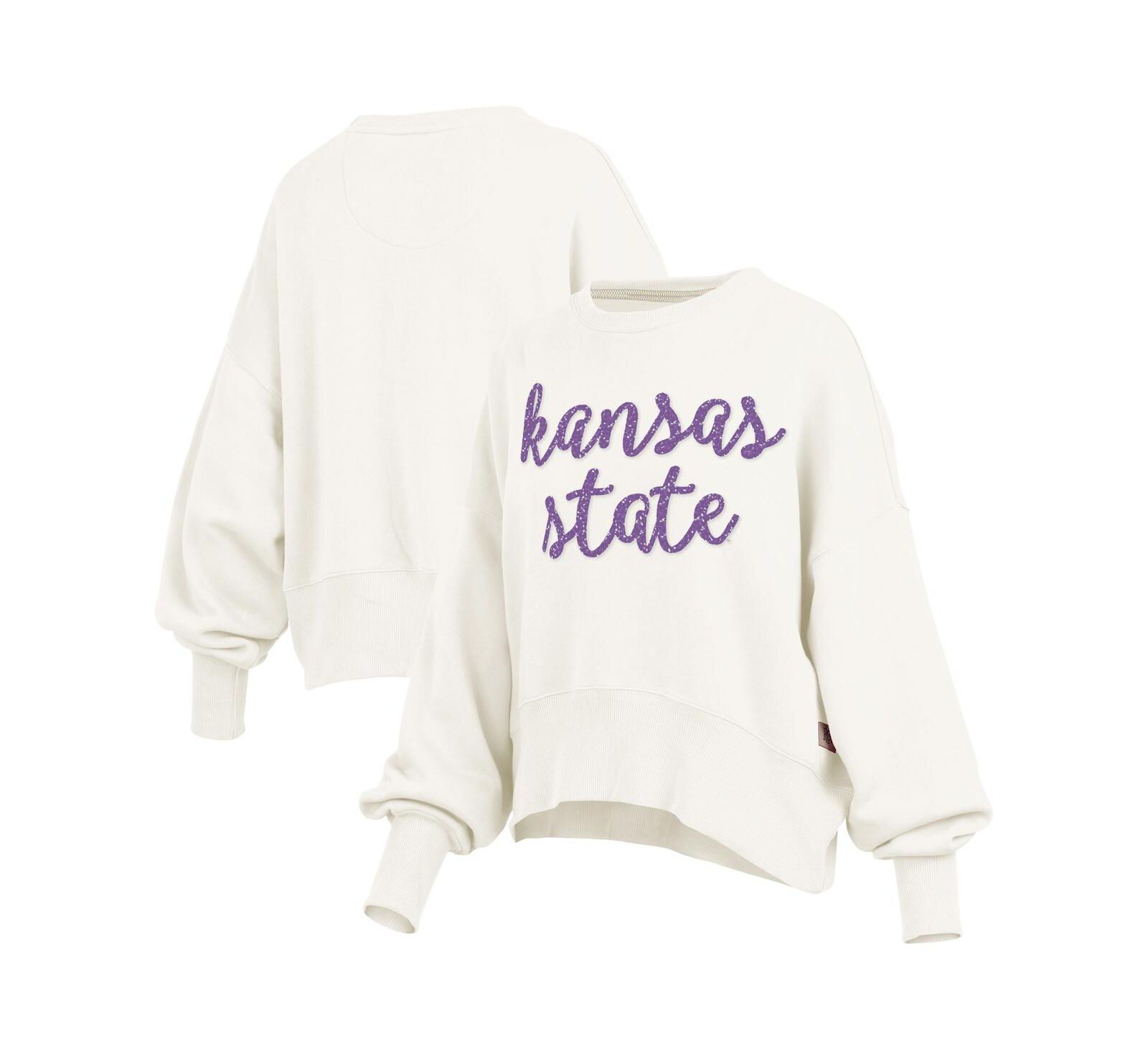 Женское свитшот Pressbox Cream Kansas State Wildcats Oversized Chelsea Waist Length Pullover