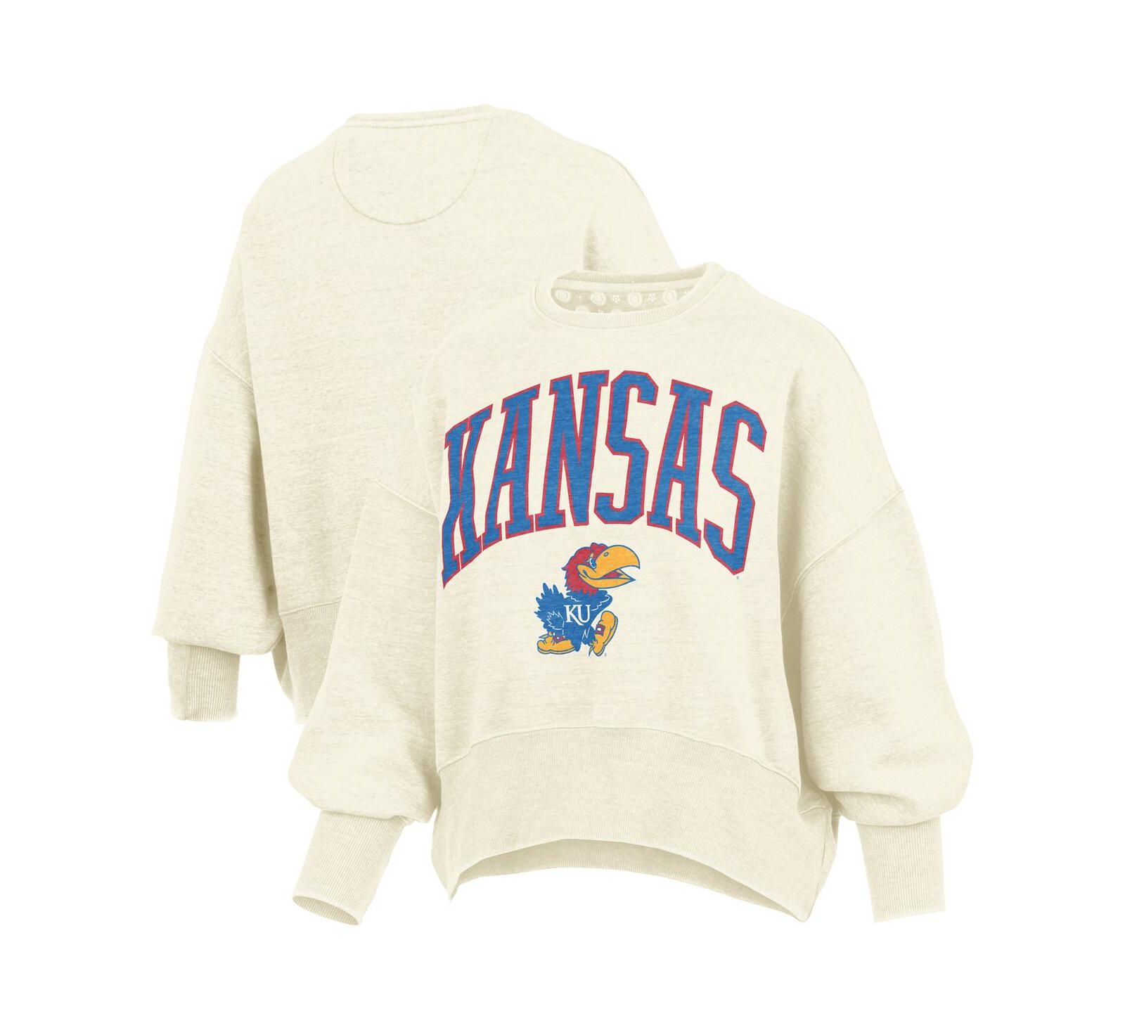 Свитшот Pressbox Women's Natural Kansas Jayhawks оверсайз с круглым вырезом