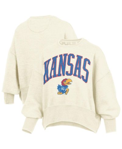 Свитшот Pressbox Women's Natural Kansas Jayhawks оверсайз с круглым вырезом