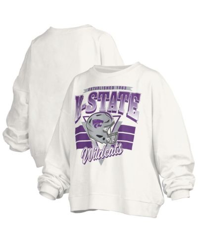 Pressbox Women's White Kansas State Wildcats Oversized Janice Retro Waist-Length Pullover Sweatshirt