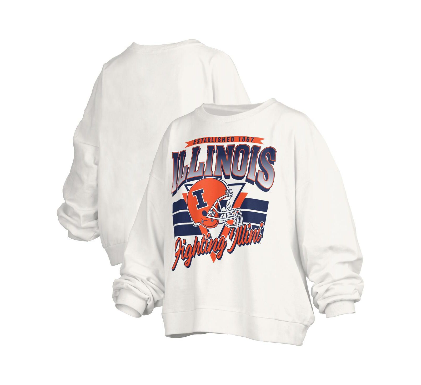 Женское свитшот-худи Pressbox White Illinois Fighting Illini Oversized Janice Retro Waist-Length Pullover
