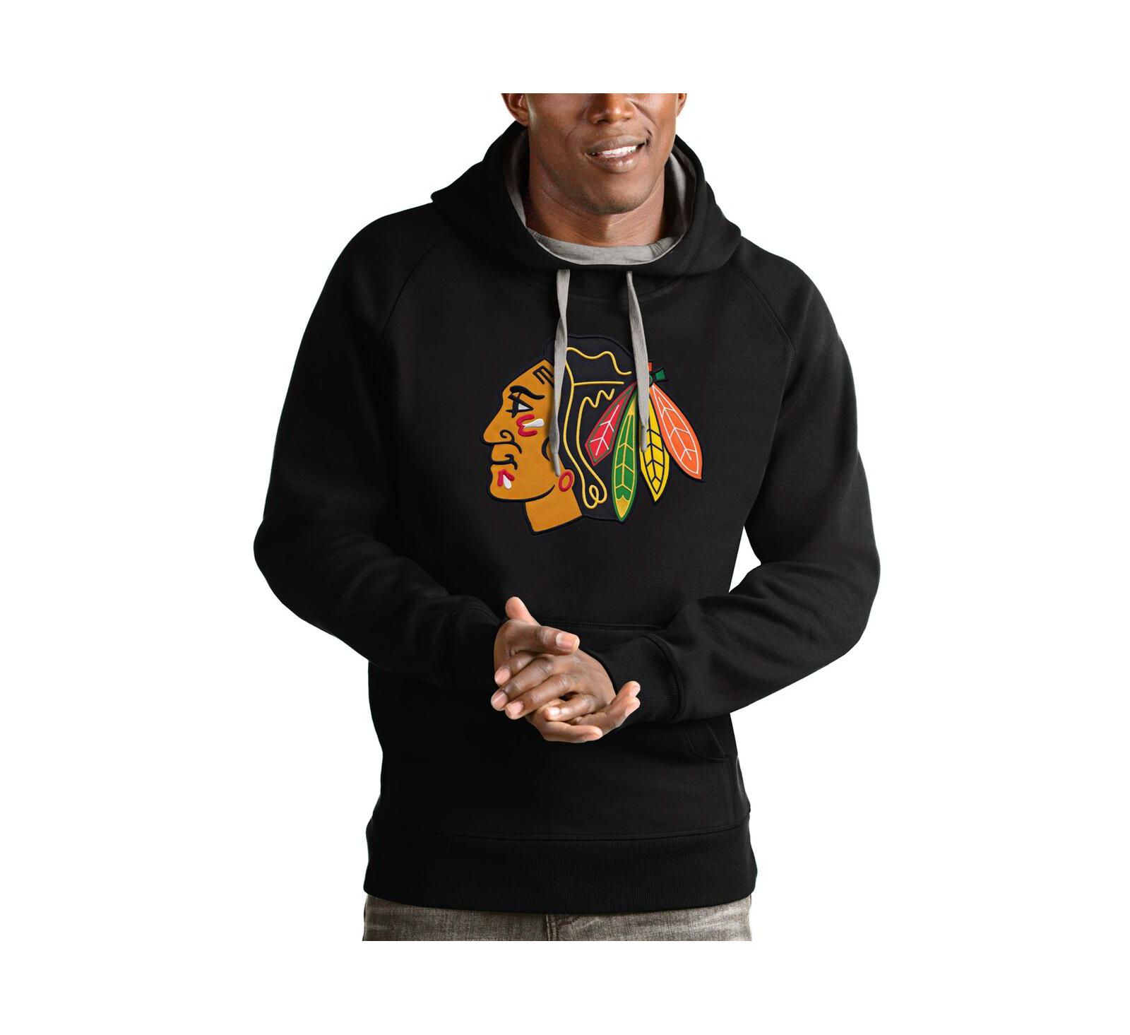 Antigua Men's Black Chicago Blackhawks Logo Victory Pullover Hoodie