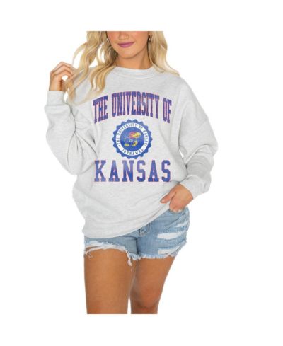 Gameday Couture Women's Kansas Jayhawks Gray Oversized Drop Shoulder Fleece Drop Pullover Sweatshirt