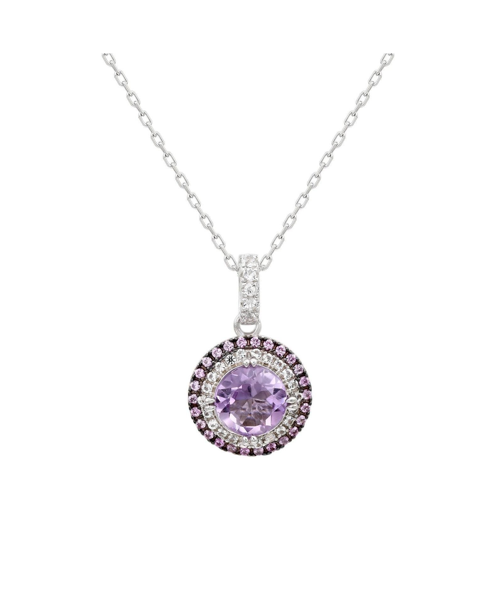Suzy Levian Sterling Round Cut Topaz And Sapphire Double Halo Pendant
