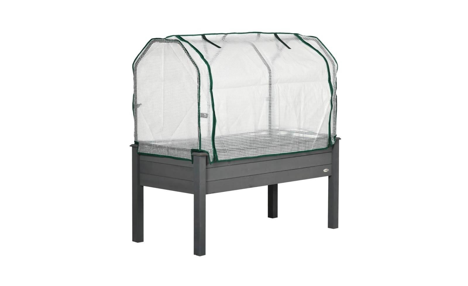 Slickblue Wood Elevated Garden Bed with Greenhouse Cover for Ideal Outdoor Growing