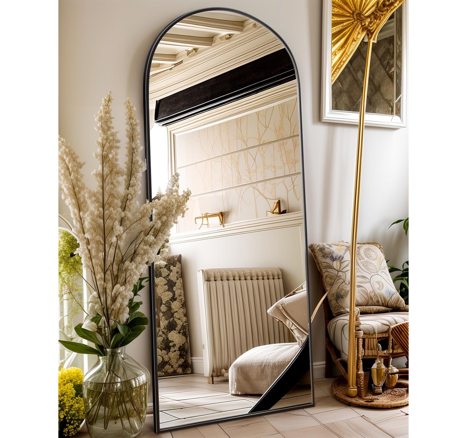 Antok Full Length Mirror, 64"x21" Floor Mirror, Arch Floor Standing Mirror Freestanding Arch Full Body with Stand for Bedroom, Hanging Mounted