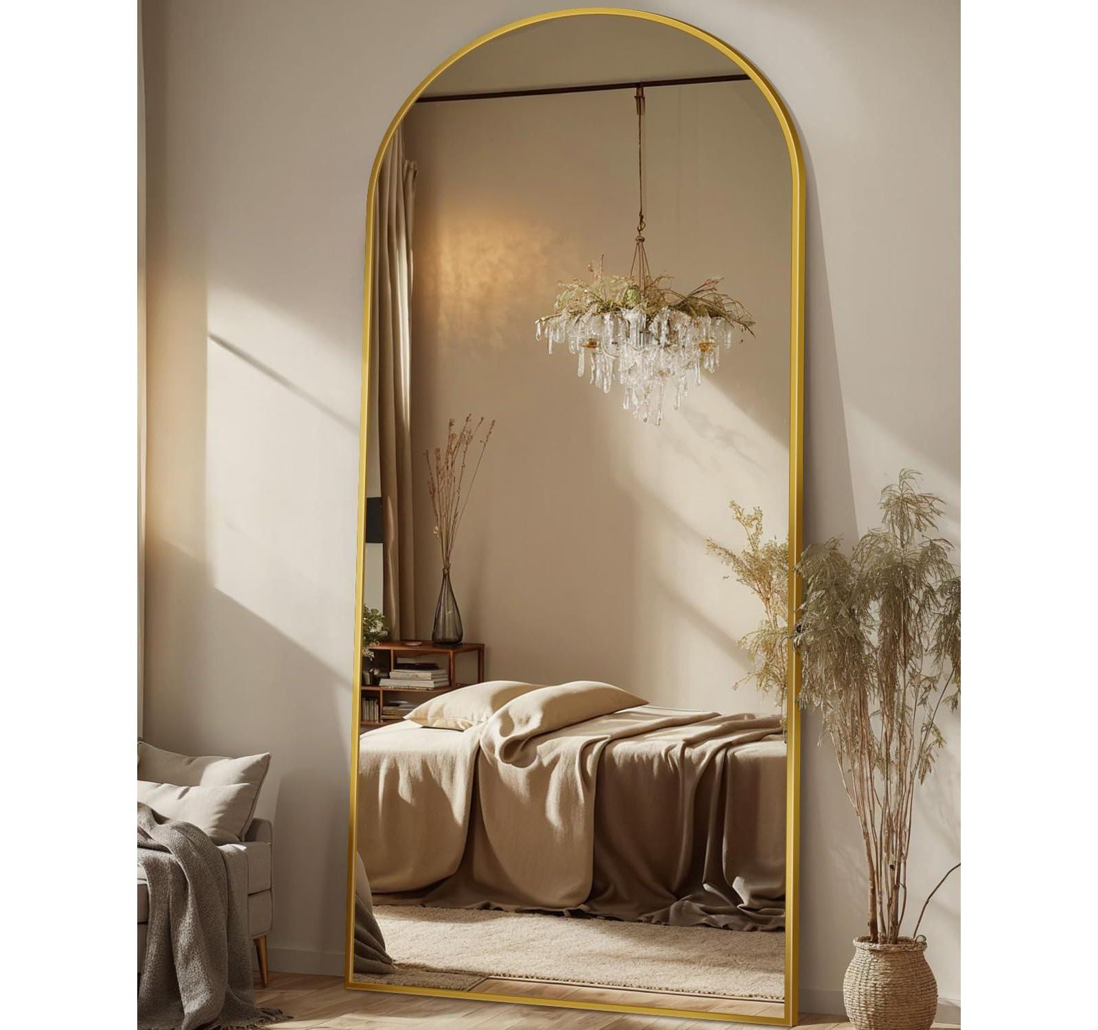Antok Mirror Floor Mirror, Arch Floor Standing Mirror Freestanding Arch Full Body with Stand for Bedroom, Hanging Mounted for Living Room Cloakroom