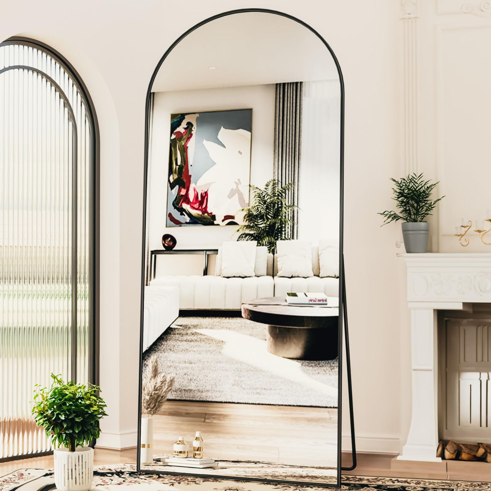 Antok 76"x34" Arch Full-Length Mirror, Floor Standing or Wall Mounted, Freestanding Full Body Mirror with Stand