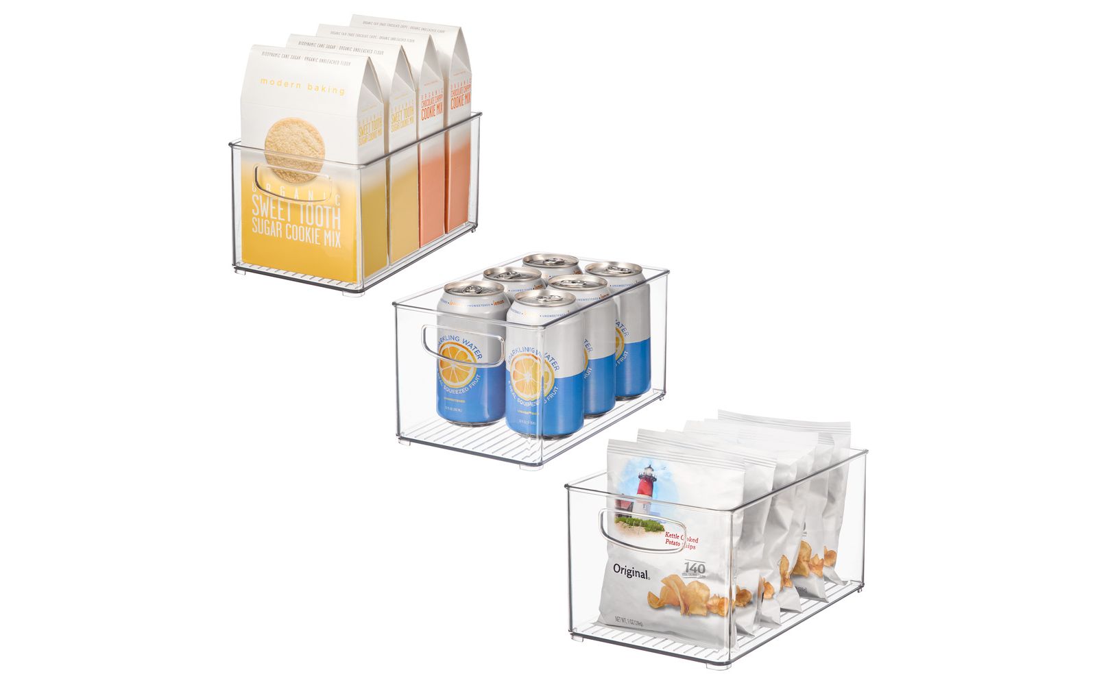 iDesign Plastic Storage Bins with Handles - Set of 3 - Clear