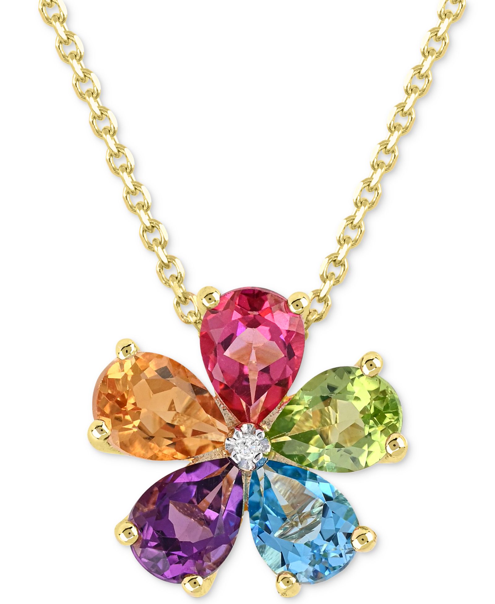 Multi-Gemstone 3-1/4 ct. t.w. with Diamond Accent Flower Statement Pendant in 14K Gold-Plated Sterling Silver