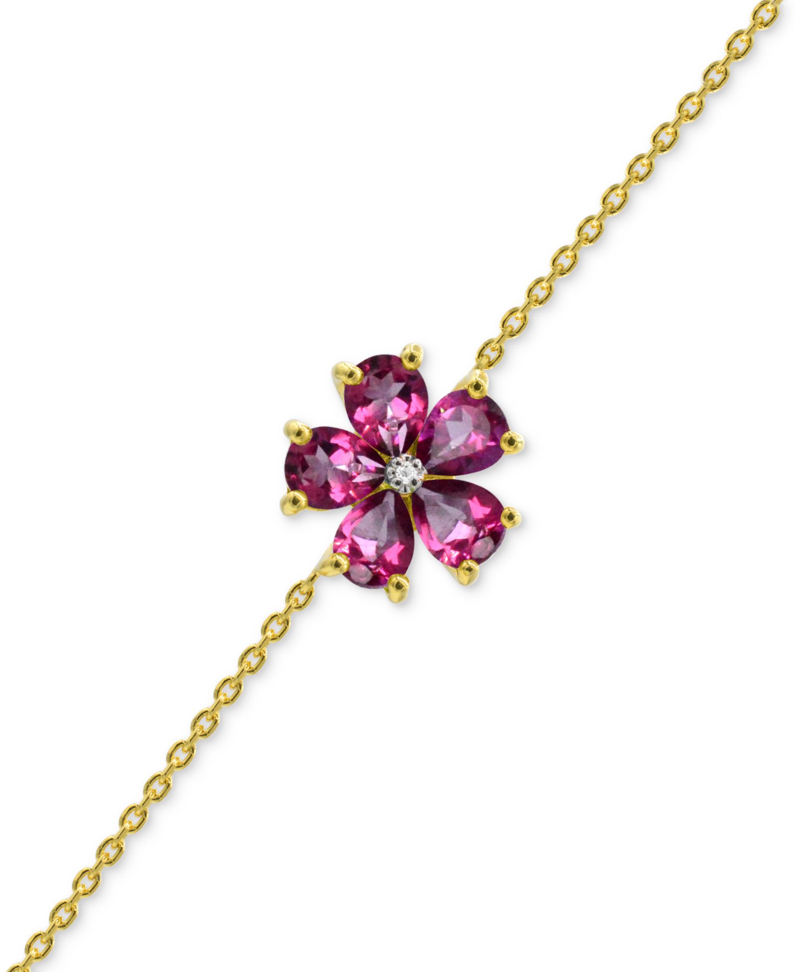 Multi Gemstone with Diamond Accent Flower Statement Bracelet in 14K Gold-Plated Sterling Silver