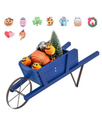 Gymax 27.5'' x 10.5'' x 11.5'' (L x W x H) Wooden Wagon Planter Decorative Indoor/Outdoor Rustic Flower Cart w/Wheel