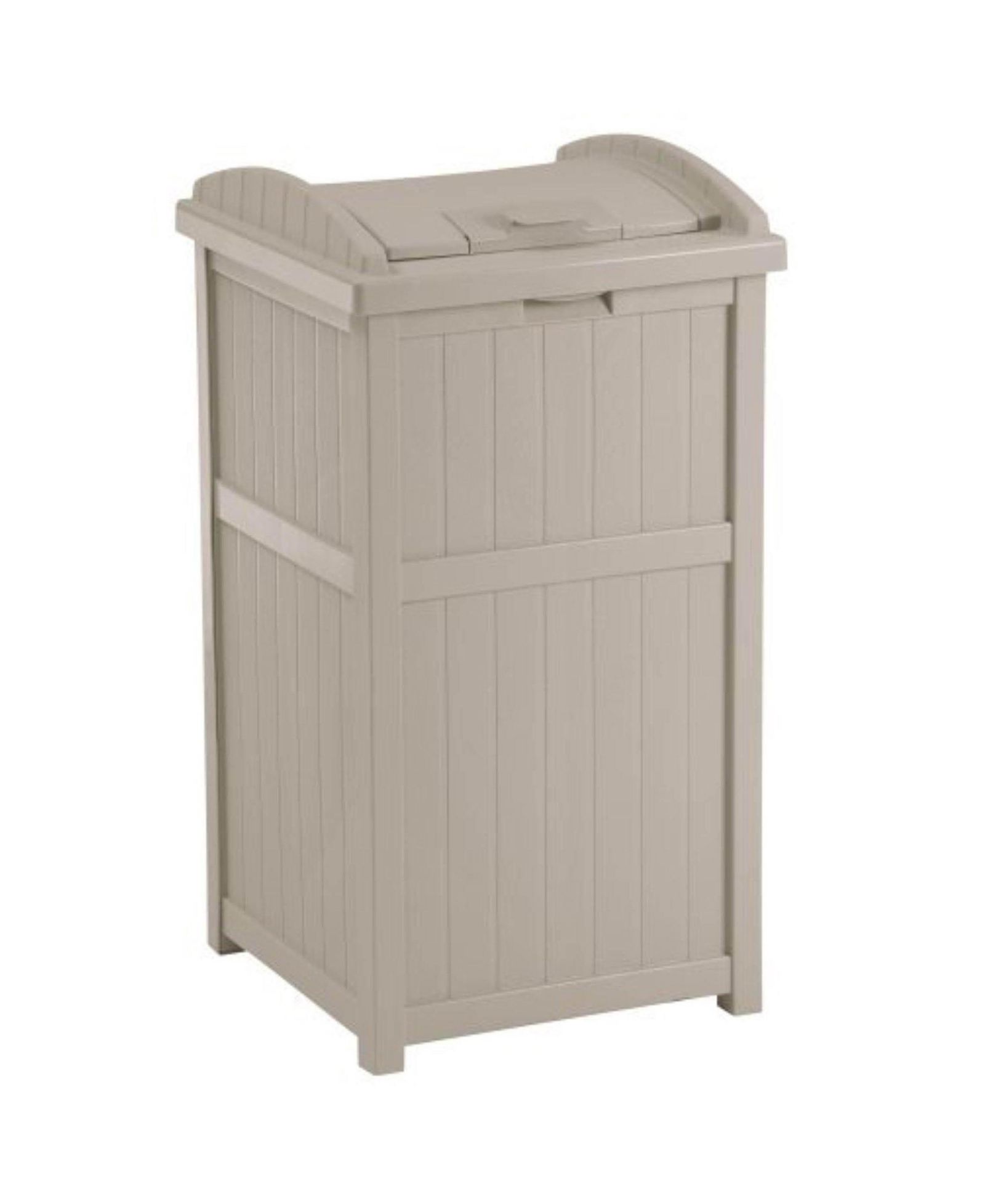 Suncast 30-33 Gallon Deck Patio Resin Garbage Trash Can Hideaway, Taupe (2 Pack