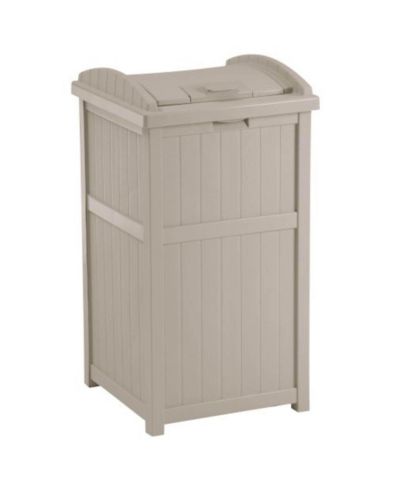 Suncast 30-33 Gallon Deck Patio Resin Garbage Trash Can Hideaway, Taupe (2 Pack