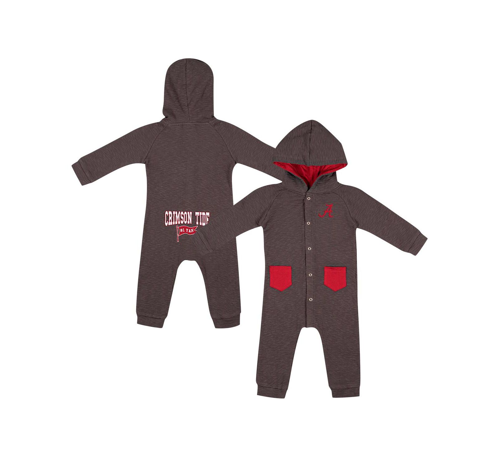 Детский комбинезон Colosseum Baby Boys and Girls Charcoal Alabama Crimson Tide Zando-Zan Waffle Full-Snap Hooded Romper