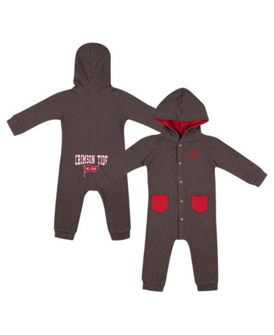Colosseum Baby Boys and Girls Charcoal Alabama Crimson Tide Zando-Zan Waffle Full-Snap Hooded Romper