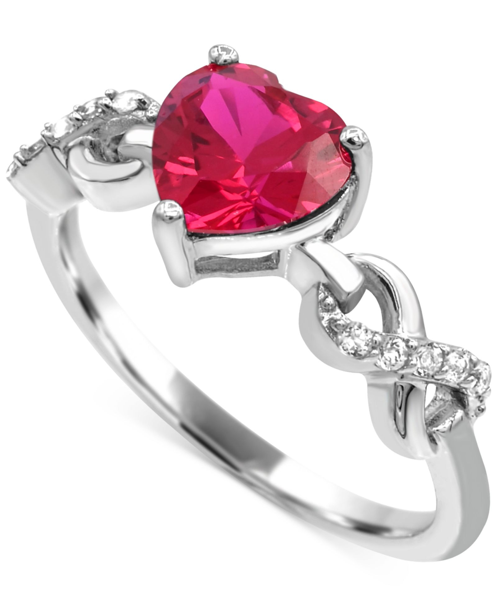 Lab-created Ruby 1-1/3 ct. t.w. and Lab-created White Sapphire 1/5 ct. t.w. Heart Promise Ring in Sterling Silver