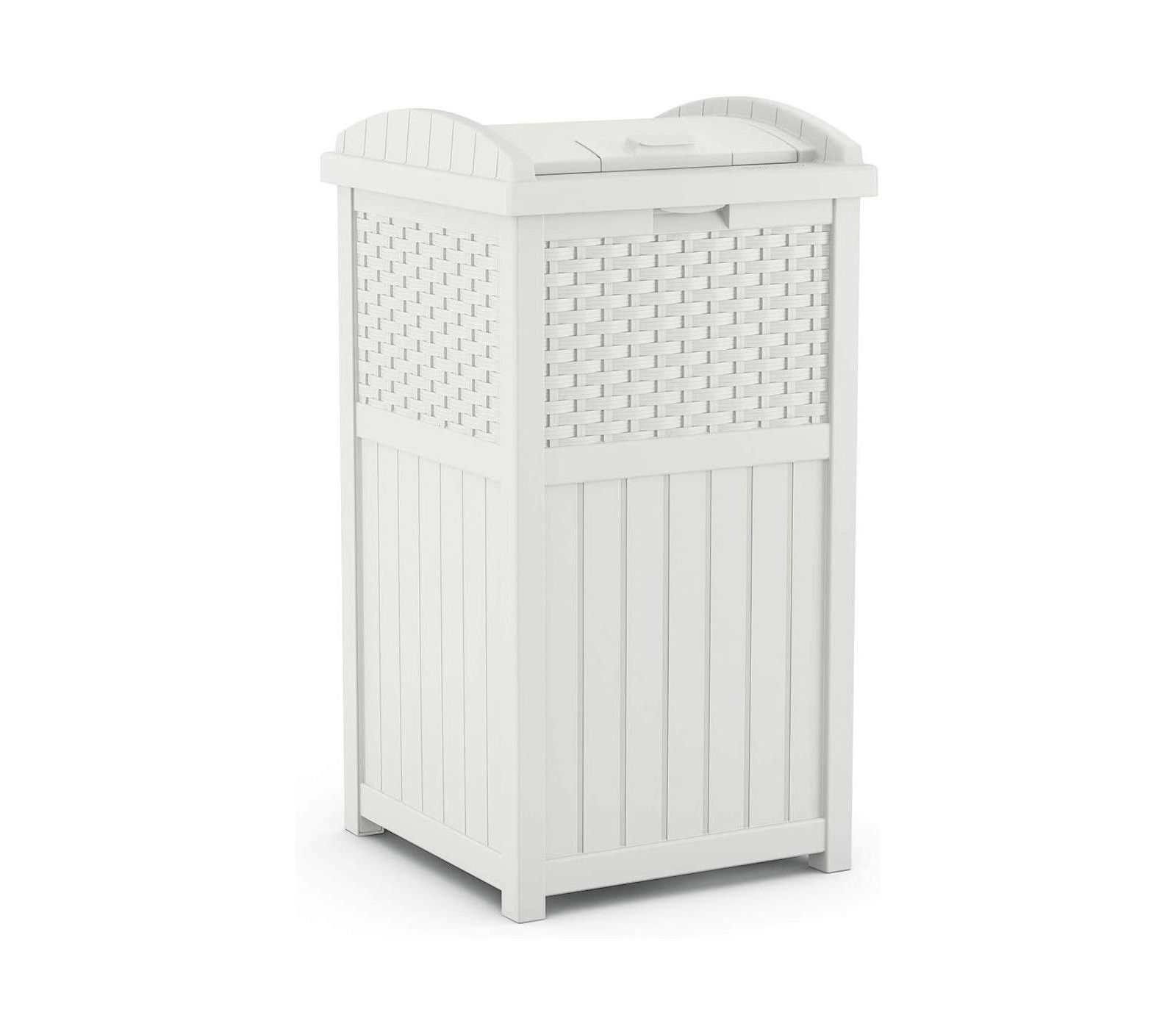 Suncast GHW1732WH Trashcan Hideaway Outdoor 33 Gallon Garbage Waste Bin, White