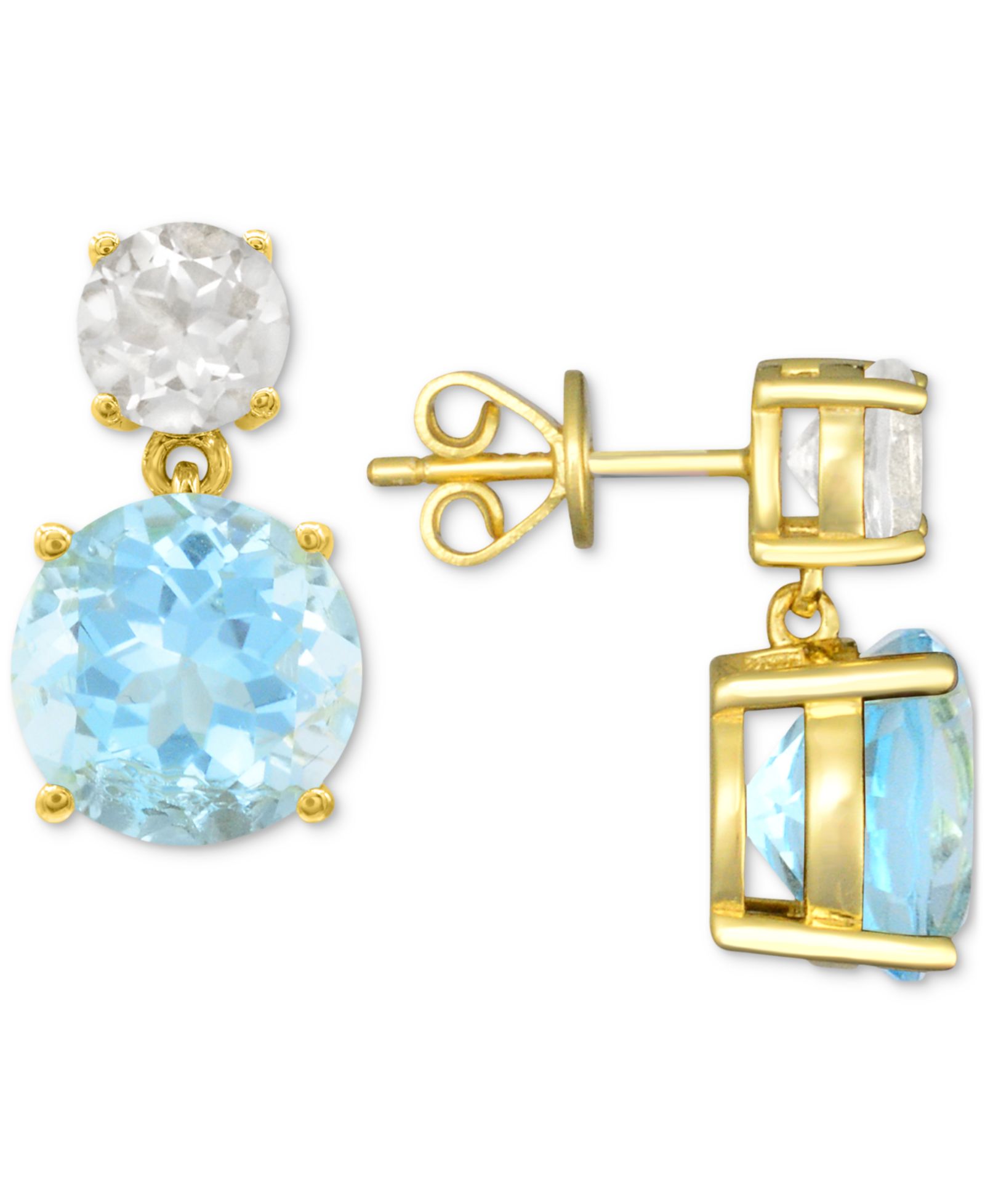 Серьги-подвески с розовым кварцем Rose de France 5-5/8 ct. t w. и аметистом 1-1/3 ct. t.w. в позолоченном стерлинговом серебре 14K