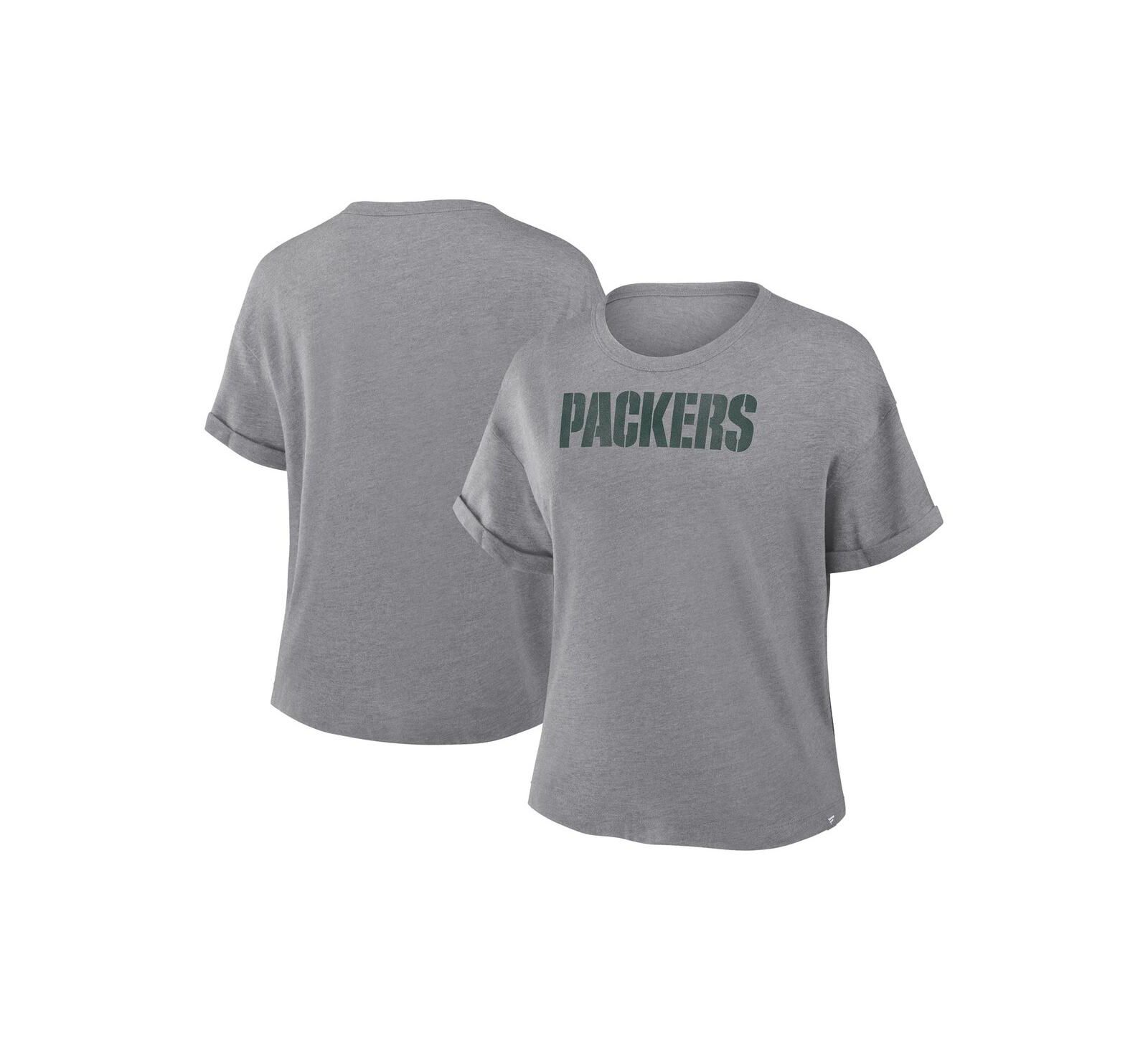 Fanatics Women's Heather Gray Green Bay Packers Swing Pass Tri-Blend Boxy T-Shirt