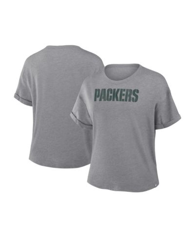 Fanatics Women's Heather Gray Green Bay Packers Swing Pass Tri-Blend Boxy T-Shirt