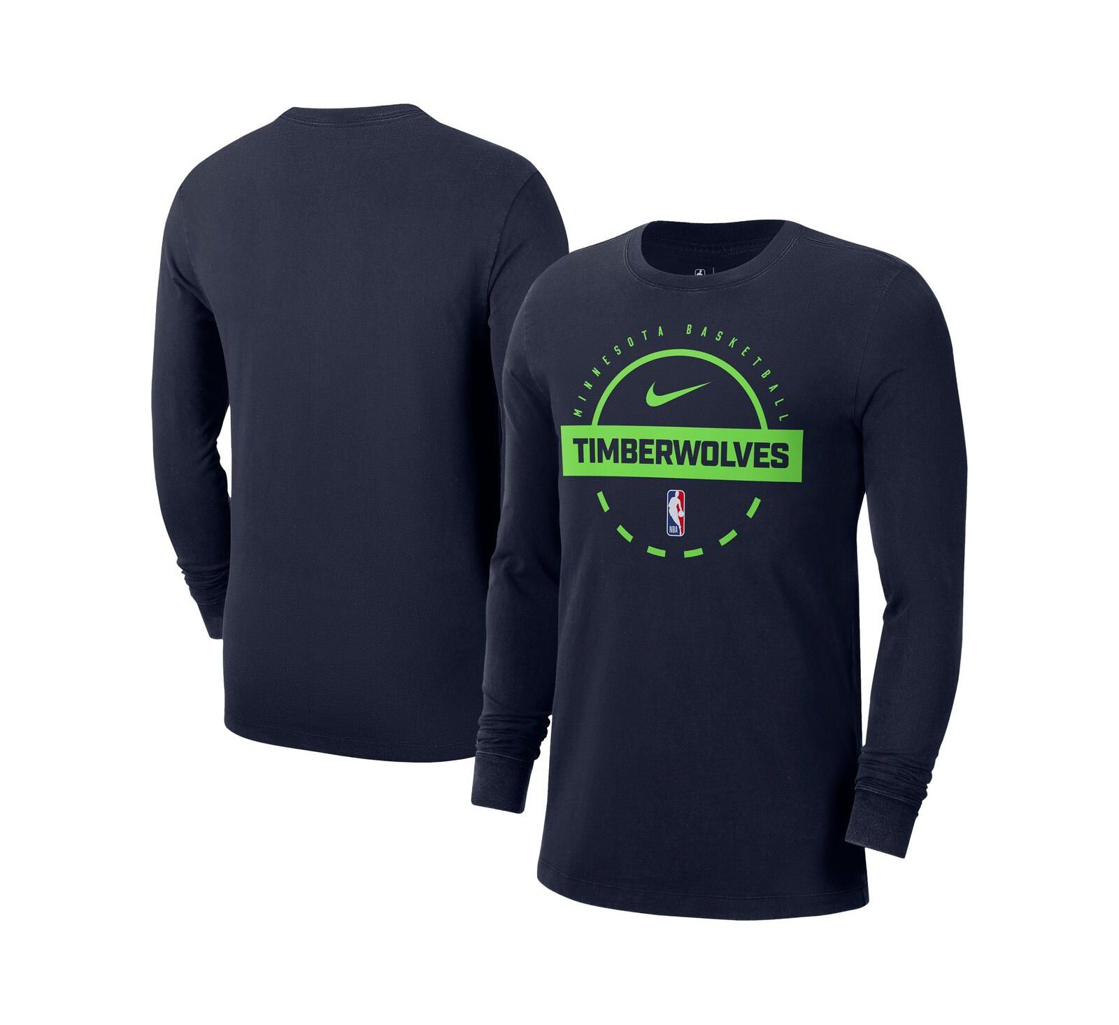 Мужская футболка Nike Navy Minnesota Timberwolves Authentic Long Sleeve Practice
