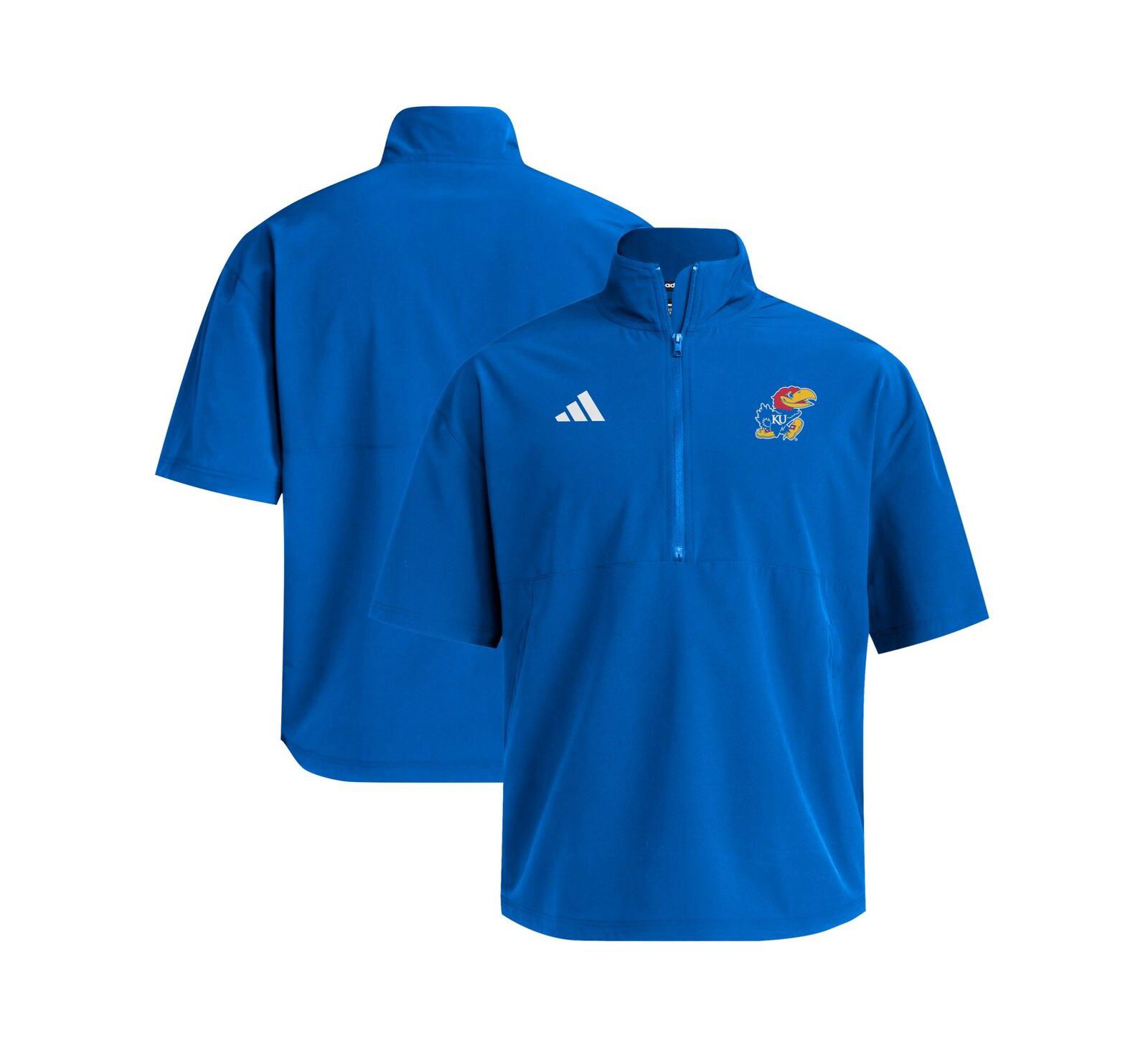Adidas Men's Royal Kansas Jayhawks Woven Quarter-Zip Short Sleeve Pullover Hoodie