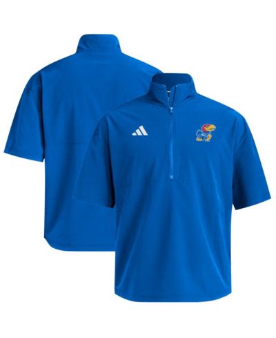 Adidas Men's Royal Kansas Jayhawks Woven Quarter-Zip Short Sleeve Pullover Hoodie