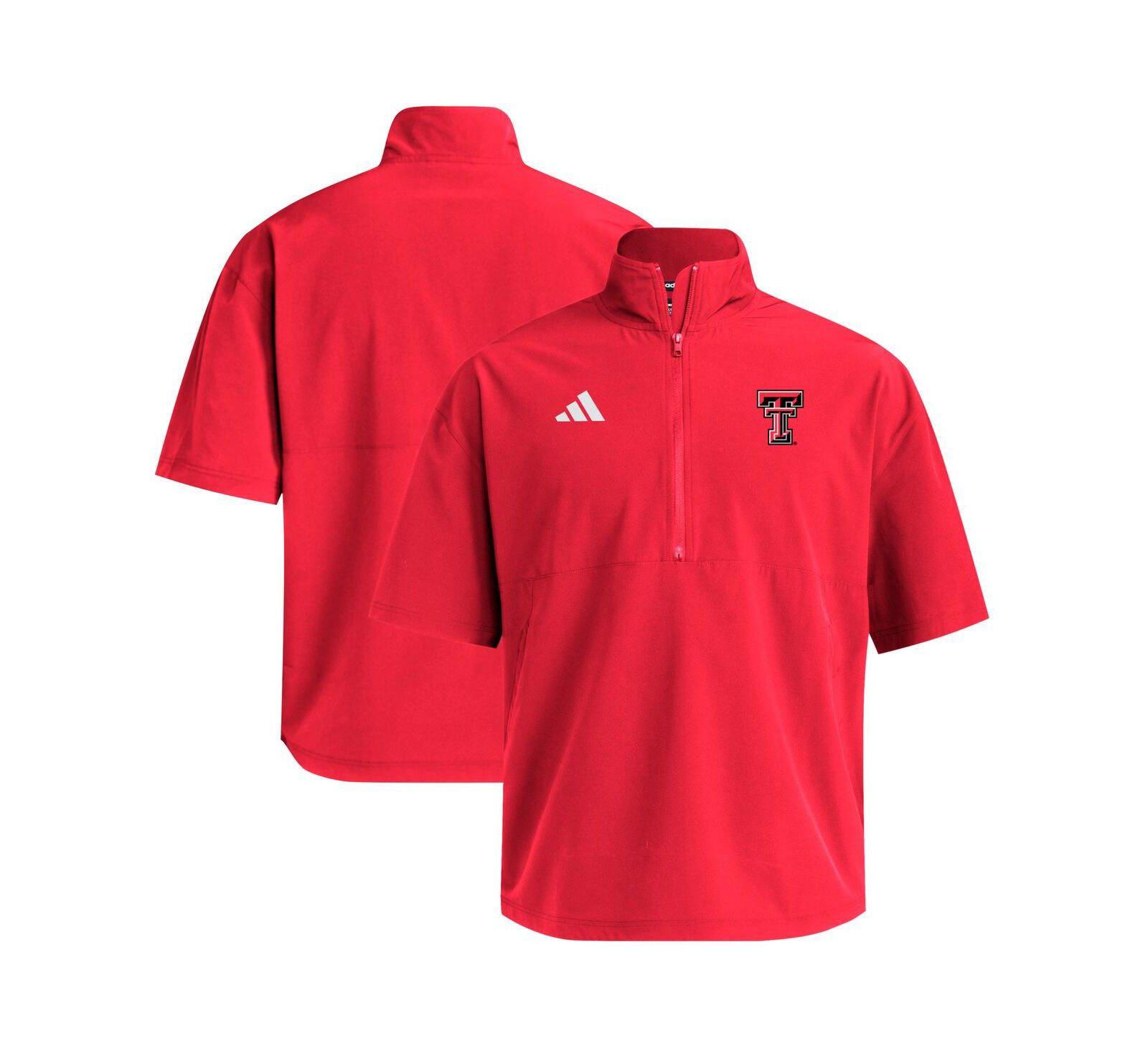 Adidas Men's Red Texas Tech Red Raiders Woven Quarter-Zip Short Sleeve Pullover Hoodie