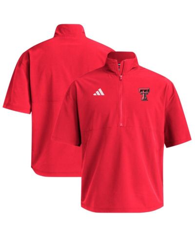 Adidas Men's Red Texas Tech Red Raiders Woven Quarter-Zip Short Sleeve Pullover Hoodie