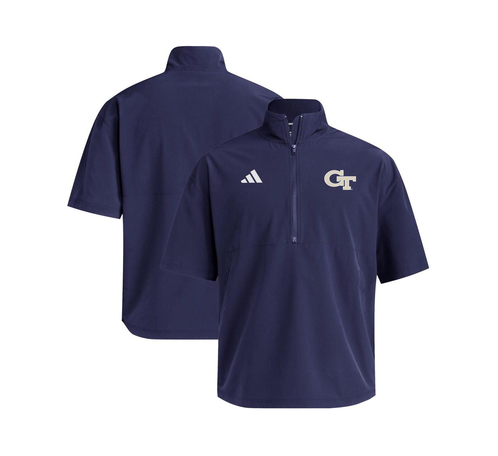 Adidas Men's Navy Georgia Tech Yellow Jackets Woven Quarter-Zip Short Sleeve Pullover Hoodie