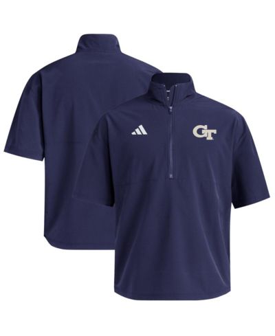 Adidas Men's Navy Georgia Tech Yellow Jackets Woven Quarter-Zip Short Sleeve Pullover Hoodie