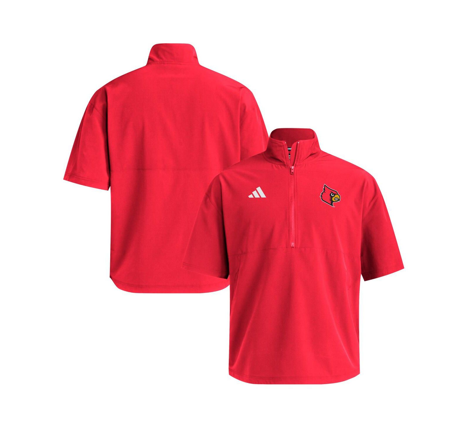 Adidas Men's Red Louisville Cardinals Woven Quarter-Zip Short Sleeve Pullover Hoodie