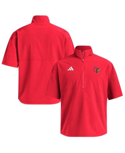 Adidas Men's Red Louisville Cardinals Woven Quarter-Zip Short Sleeve Pullover Hoodie