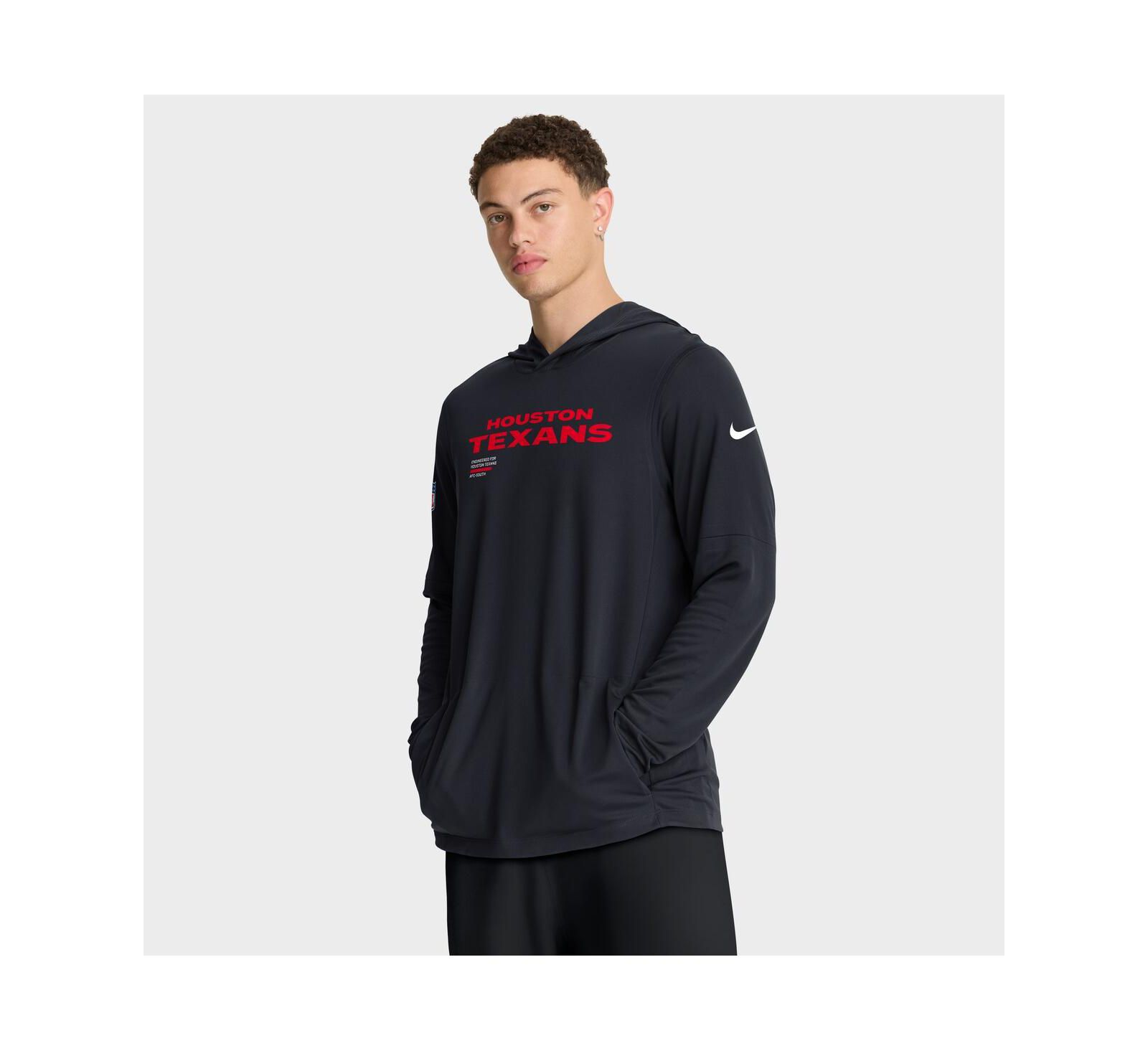 Nike Men's Red Houston Texans Sideline Pure Fury Performance Long Sleeve Hoodie T-Shirt