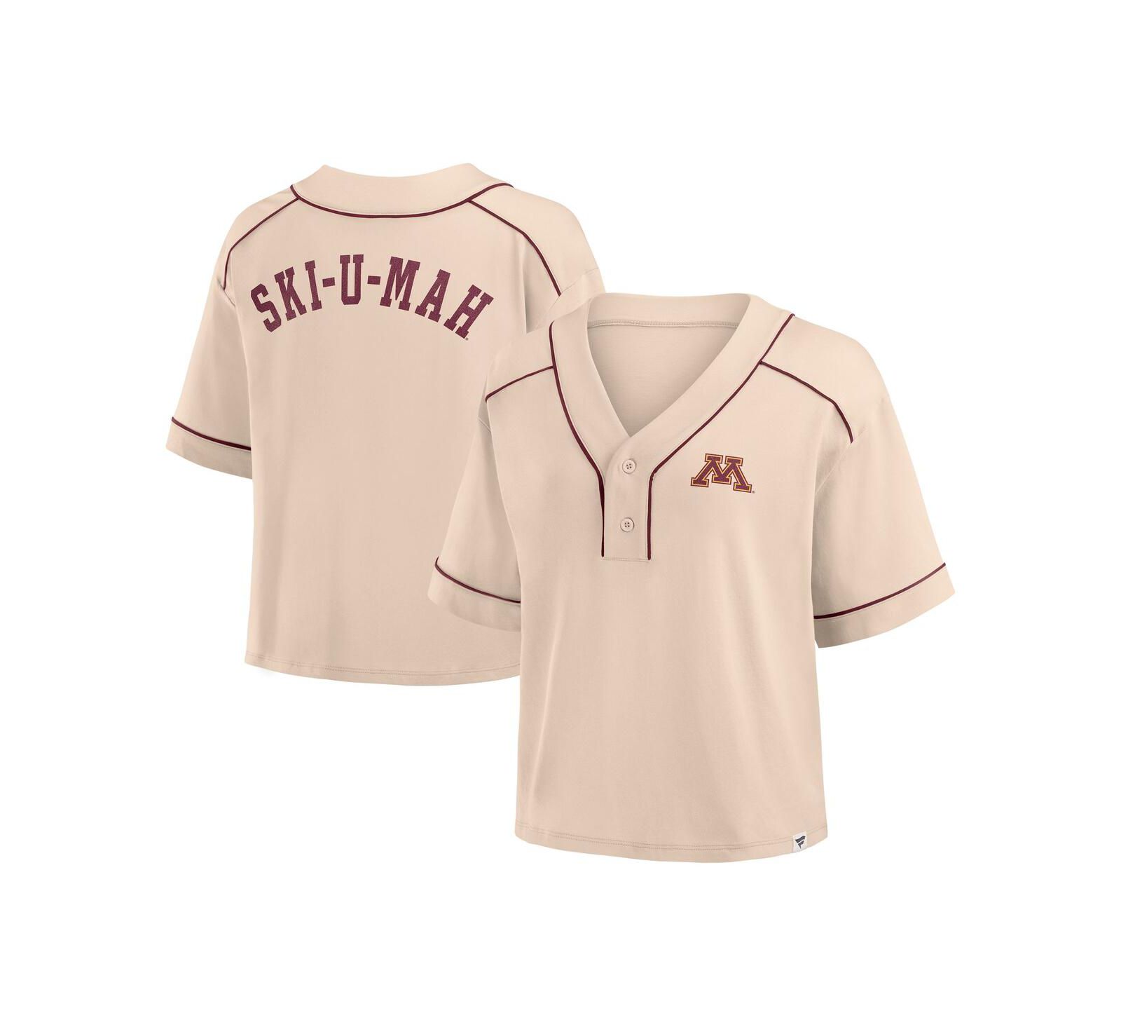 Fanatics Women's Tan Minnesota Golden Gophers Oversized Dominant Force Cropped V-Neck T-Shirt